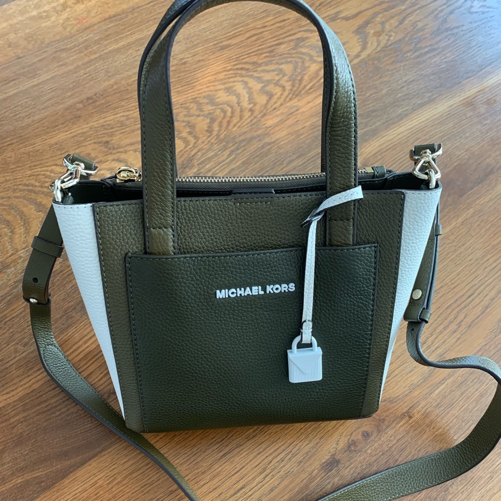 6x HP 🎉 Michael Kors Ecco Pebble Tricolor Messenger Leather Tote Annette Gemma